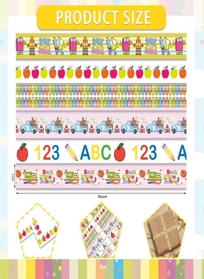 AWEELON 6 Rolls 30 Yards Back to School Ribbons, Welcome Back Grosgrain Ribbons Red Blue Yellow Plaid Ribbons School Rock Ribbons School Bus 3/8" Gift Wrapping Ribbons for Teacher Kindergarten Party Supply - Image 2